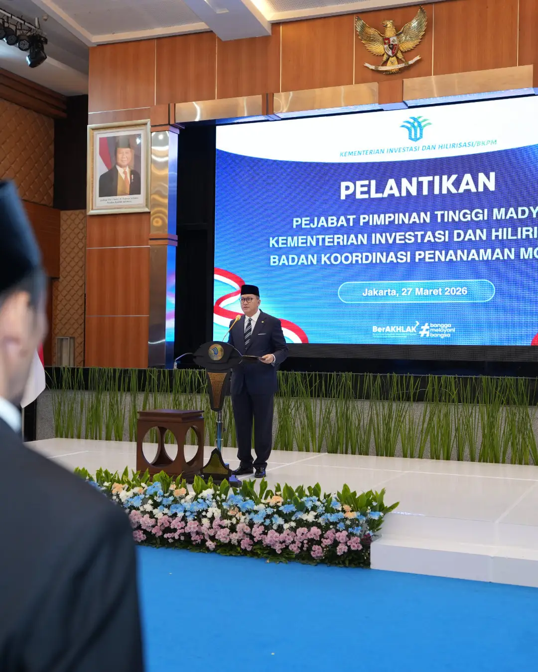 Menteri Investasi dan Hilirisasi/Kepala BKPM Rosan P. Roeslani memberi kata sambutan pada Pelantikan Pejabat Eselon I di lingkungan Kementerian Investasi dan Hilirisasi/BKPM